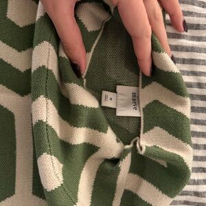 Maeve Geometric Green and Cream Knit Top
